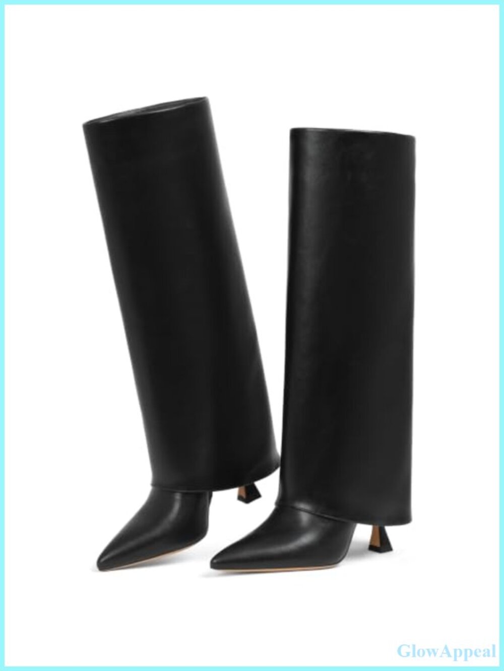Knee High Stiletto Heel Fold Over Pointed Toe Boots Side Zipper